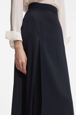 Pleat-front A-line midi skirt, Dark Blue