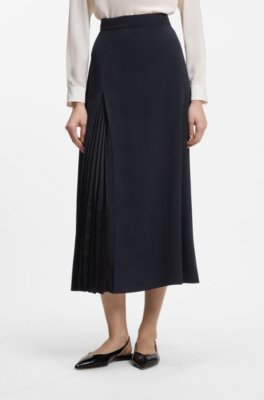 Pleat-front A-line midi skirt