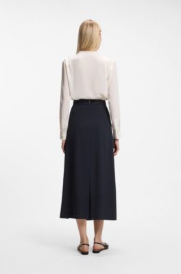 Pleat-front A-line midi skirt, Dark Blue