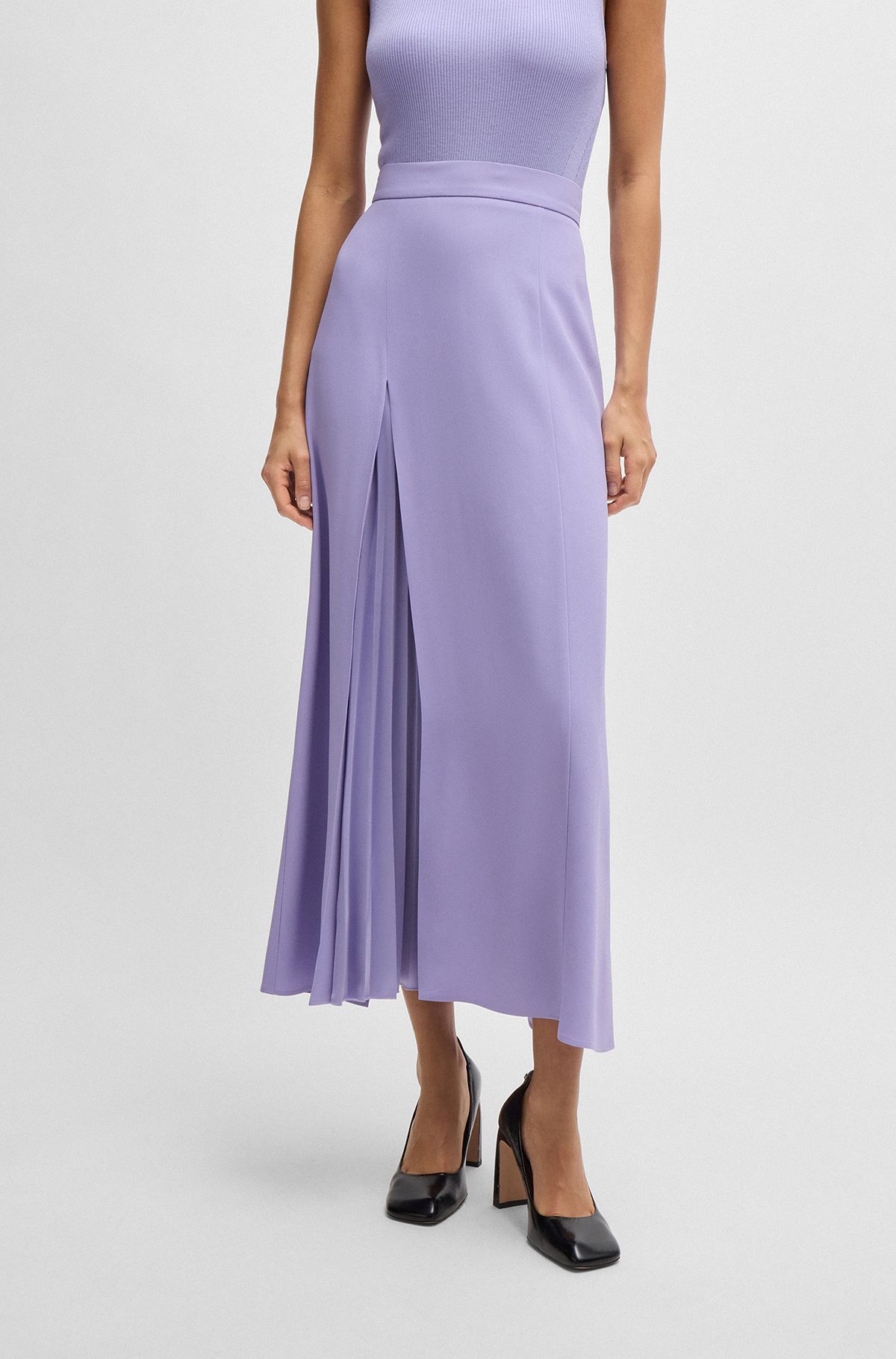 Maxi skirt with plissé detail, Purple