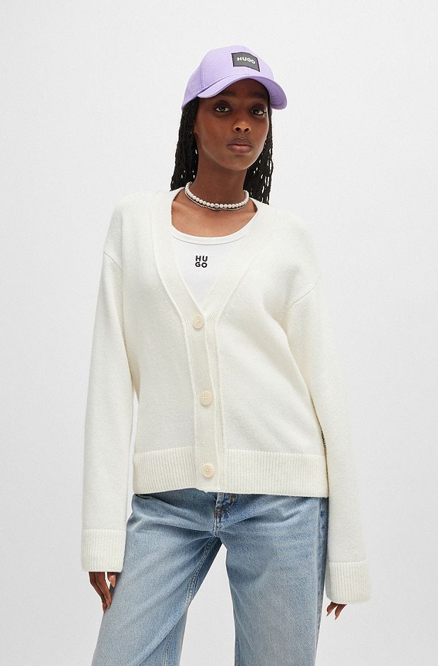 Oversized-fit cardigan with wool and cashmere, White