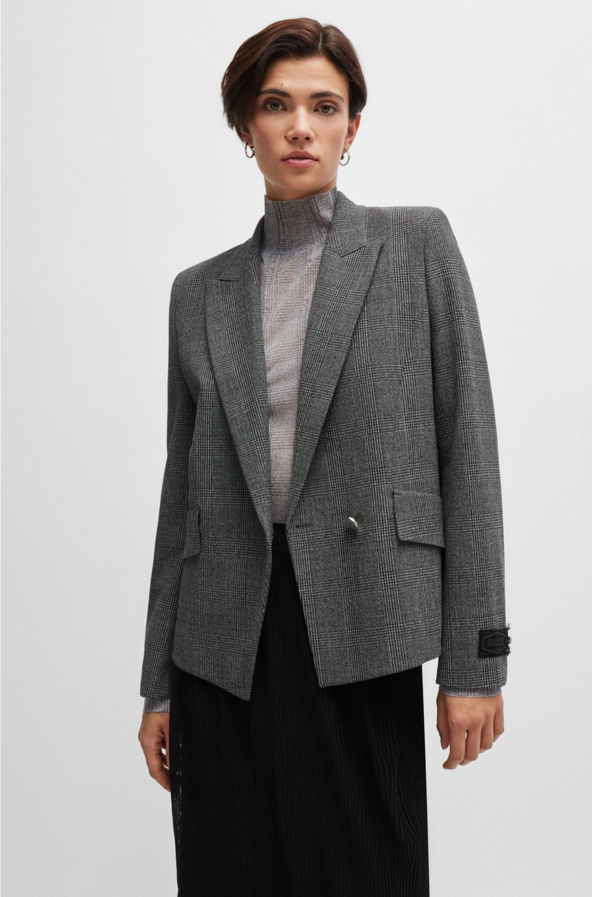 Regular-fit jacket in checked fabric with peak lapels, Patterned