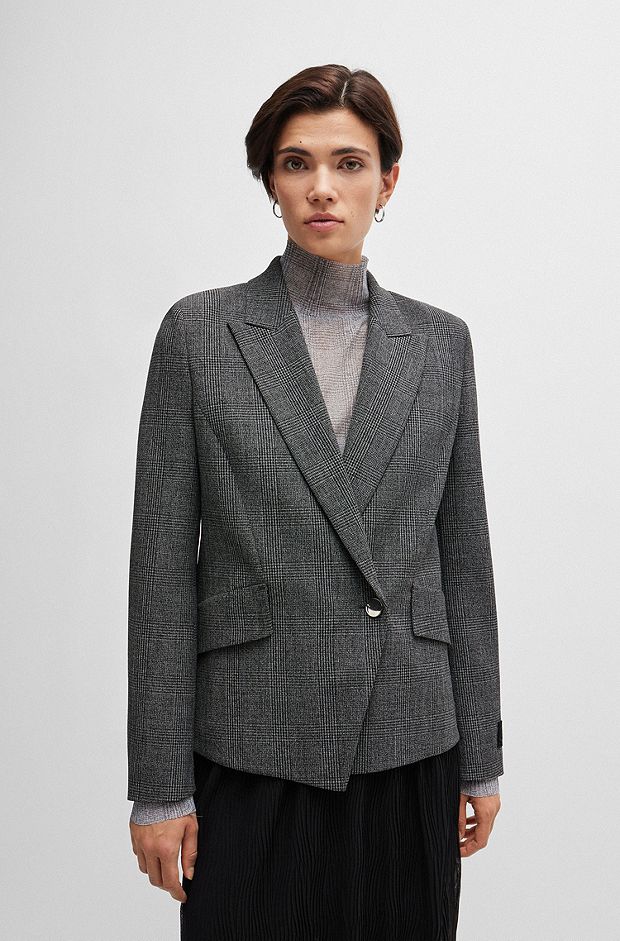 Regular-fit jacket in checked fabric with peak lapels, Patterned