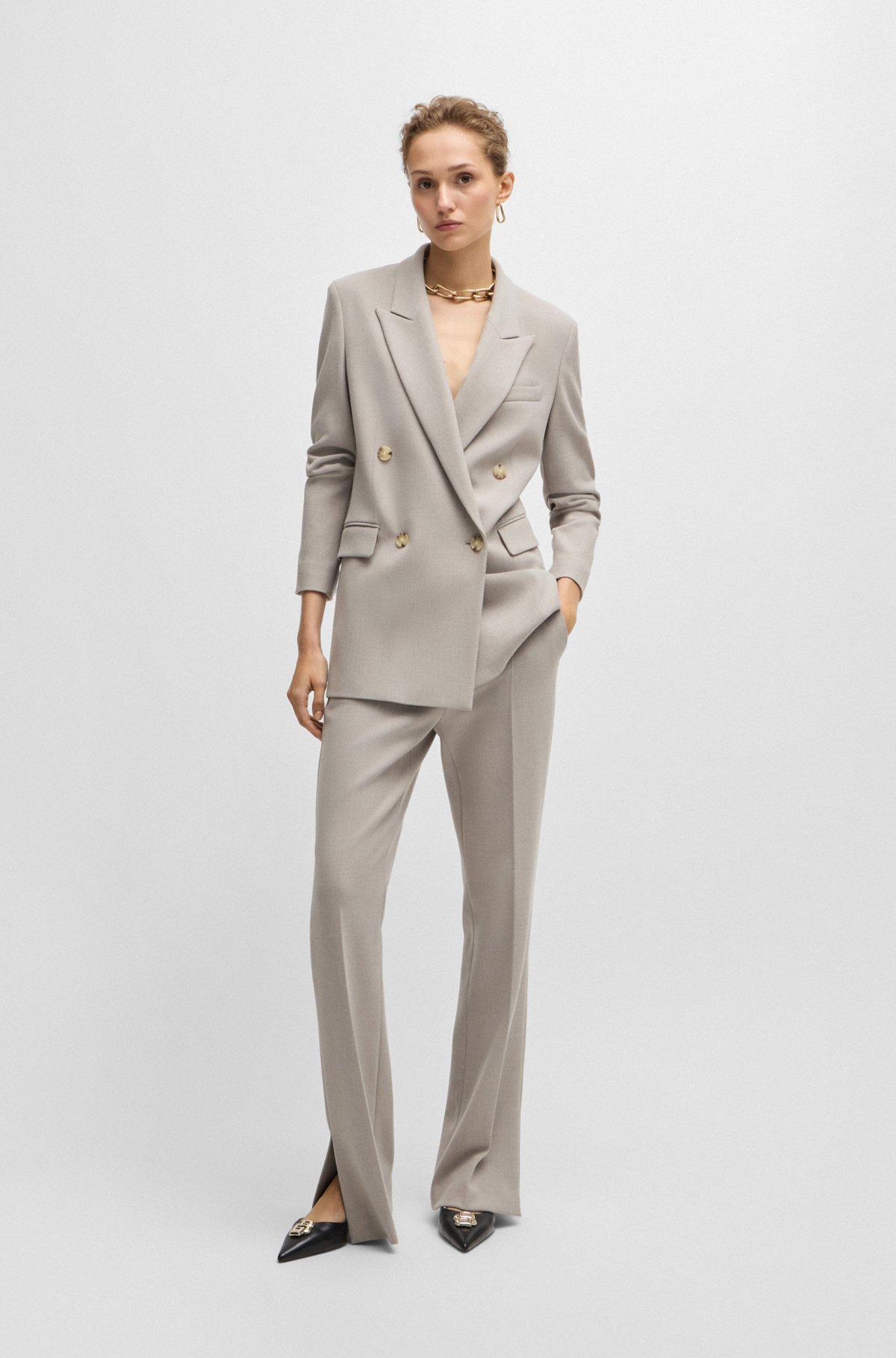 BOSS - High-waisted trousers with flared leg - Light Grey BOSS - High-waisted trousers with flared leg - Light Grey