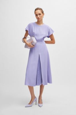 Keyhole-neckline dress with pliss&eacute; insert, Light Purple