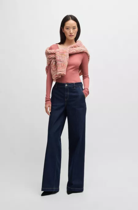 Long-sleeved top in ribbed stretch cotton