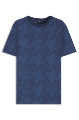 T-shirt en coton mercerisé à motif pied-de-poule jacquard