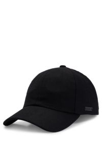 Casquette en laine mélangée avec étiquette logotée en similicuir, Noir