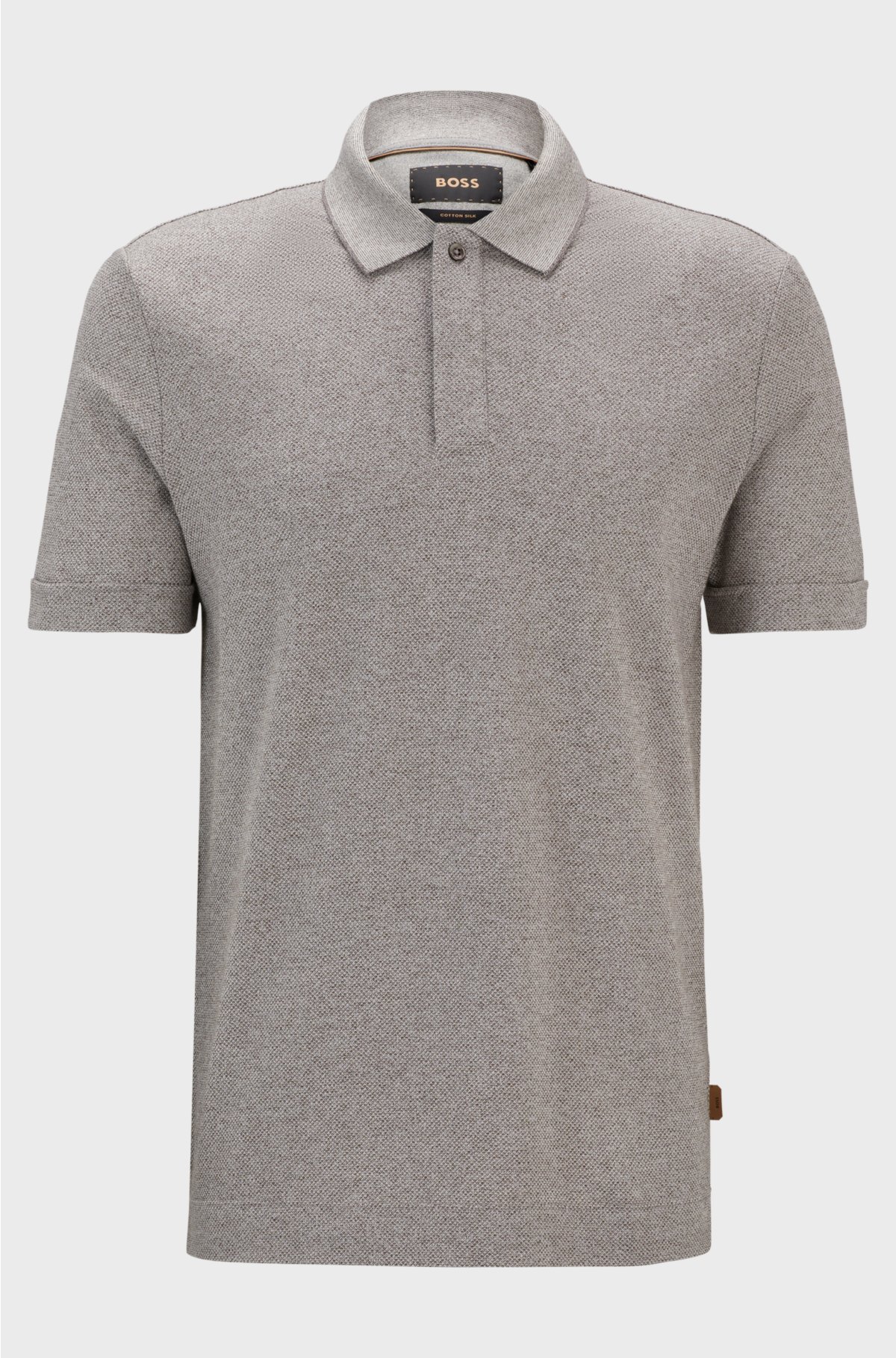 Regular-fit polo shirt in mouliné cotton and silk, Grey