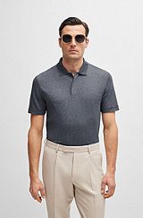 Regular-fit polo shirt in mouliné cotton and silk, Dark Blue