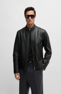 Veste Regular en cuir grainé, Noir