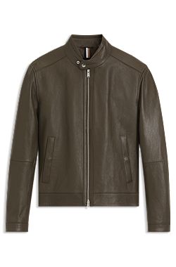 Regular-fit jacket in grained leather