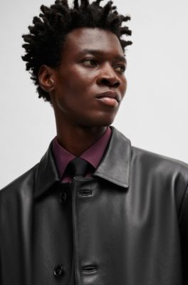 BOSS - Regular-Fit Mantel aus mit Jersey gebondetem Leder 