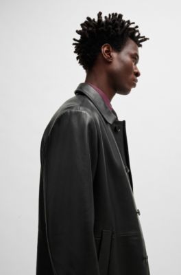 BOSS - Regular-Fit Mantel aus mit Jersey gebondetem Leder 