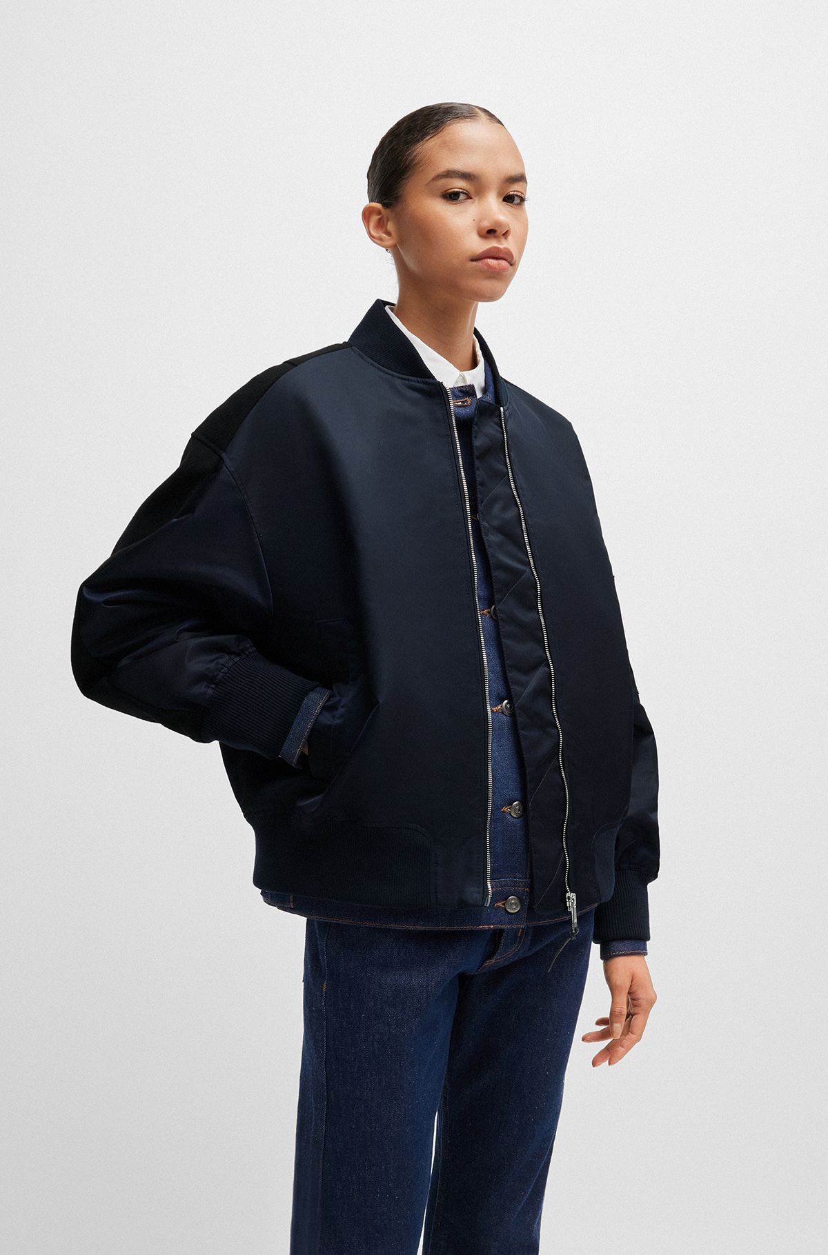 Water-repellent bomber jacket with zipped sleeve pocket, Dark Blue
