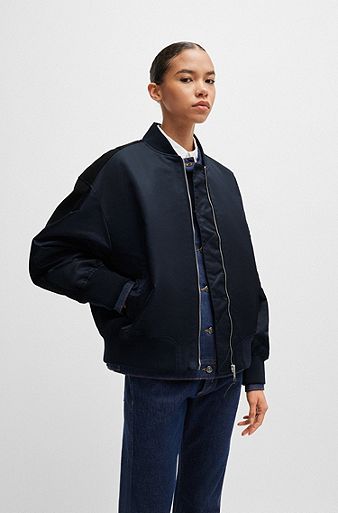 Water-repellent bomber jacket with zipped sleeve pocket, Dark Blue