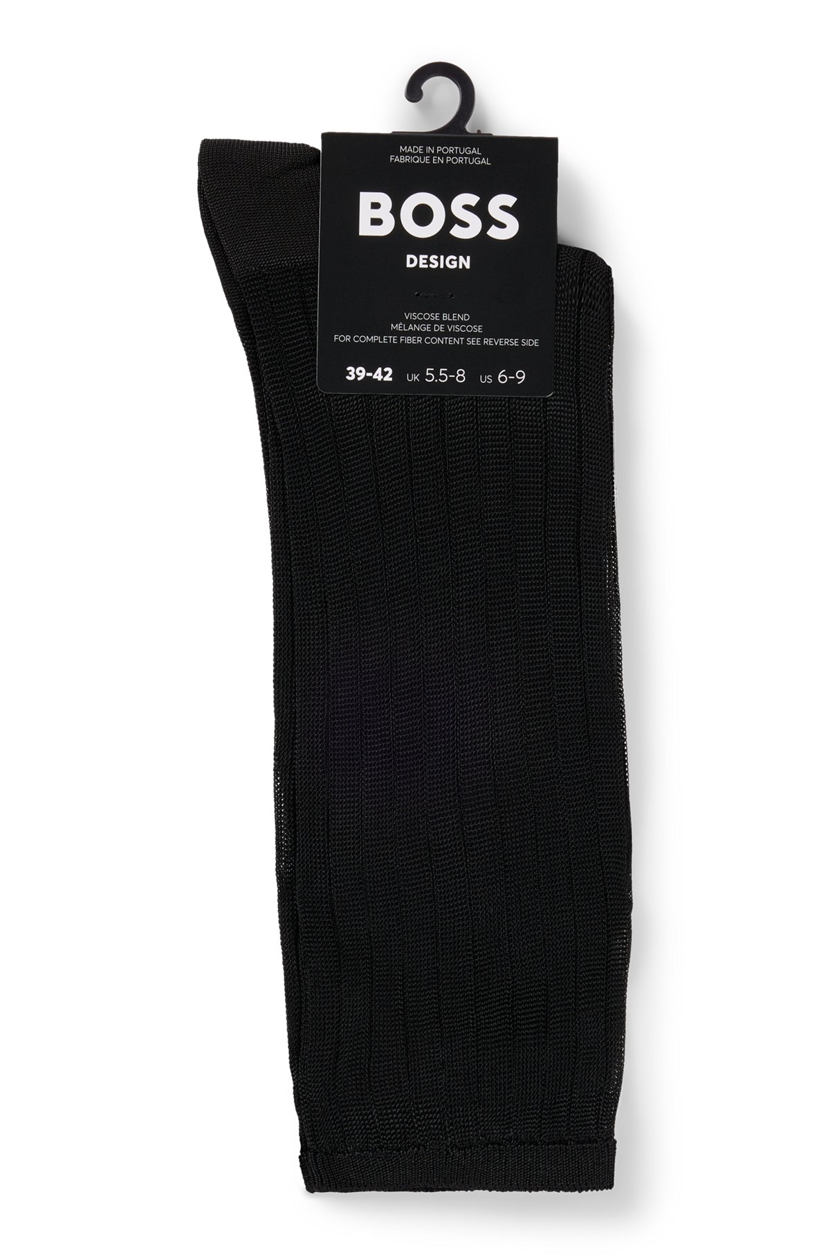 BOSS - Regular-length ribbed socks with transparent stripes