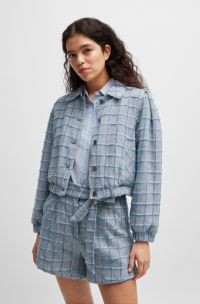 Tweed jasje van een katoenmix met denimruit, Blauw met dessin
