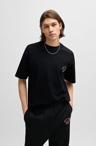 Graphic-print T-shirt in cotton jersey, Black