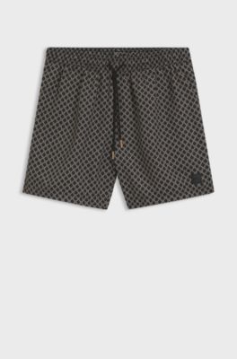 Printed swim shorts with logo badge, Black