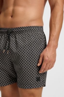 Printed swim shorts with logo badge, Black