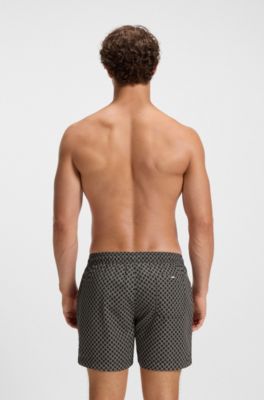 Printed swim shorts with logo badge, Black