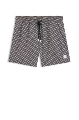Micro-print swim shorts in quick-dry fabric, Black