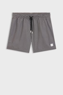 Micro-print swim shorts in quick-dry fabric, Black
