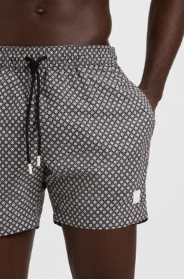 Micro-print swim shorts in quick-dry fabric, Black