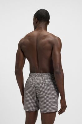 Micro-print swim shorts in quick-dry fabric, Black