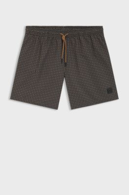 Micro-print swim shorts with logo badge, Black