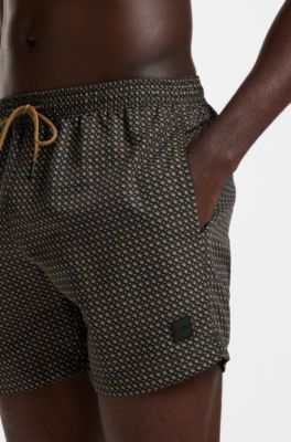 Micro-print swim shorts with logo badge, Black