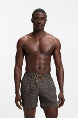 Short de bain imprim&eacute; avec badge logot&eacute;, Noir
