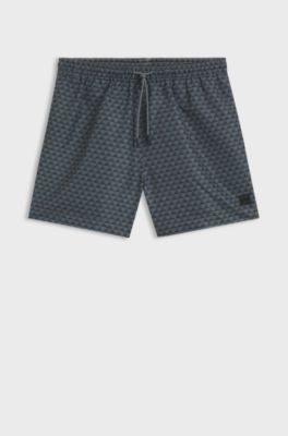 Micro-print swim shorts with logo badge, Grey