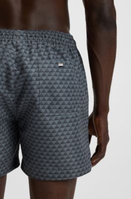 Micro-print swim shorts with logo badge, Grey