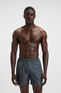 Boxer da mare in tessuto ad asciugatura rapida con micro-stampa, Grigio