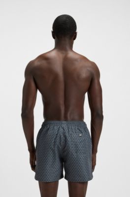 Micro-print swim shorts with logo badge, Grey