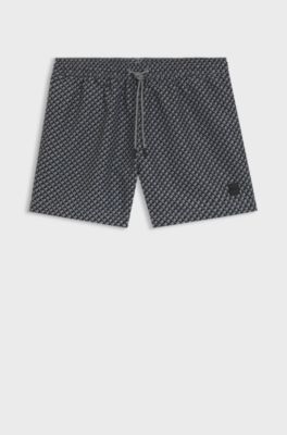 Micro-print swim shorts with logo badge, Grey