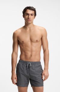 Micro-print swim shorts with logo badge, Grey