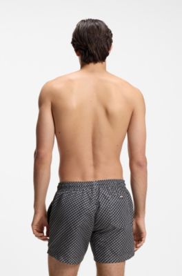 Micro-print swim shorts with logo badge, Grey