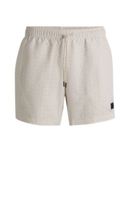 BOSS - Drawstring swim shorts with all-over print - White
