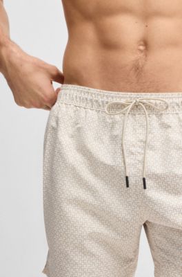Micro-print swim shorts in quick-dry fabric, White