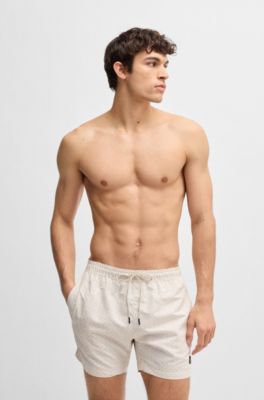 Micro-print swim shorts in quick-dry fabric, White
