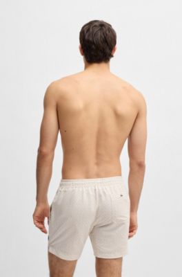 Micro-print swim shorts in quick-dry fabric, White