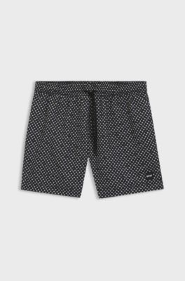 Zwemshort met print en logopatch, Zwart met dessin
