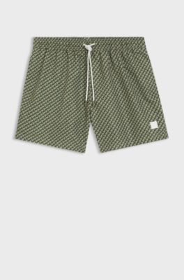 Micro-print swim shorts with logo badge, Green