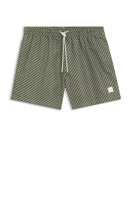 Micro-print swim shorts with logo badge
