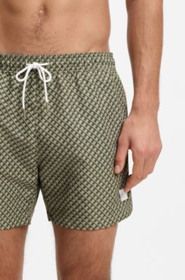 Micro-print swim shorts with logo badge, Green