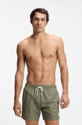 Micro-print swim shorts with logo badge, Green