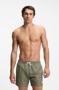 Micro-print swim shorts with logo badge, Green
